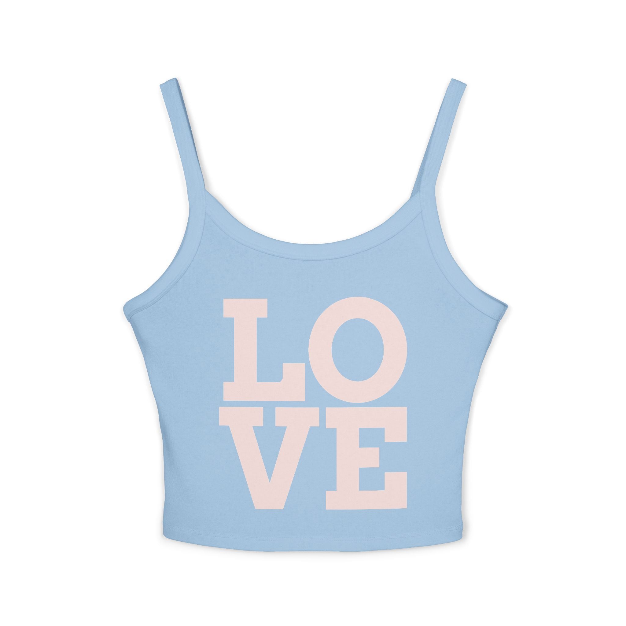 Cute Love Spaghetti Strap Tank Top, Summer Fashion, Casual Wear, Gift for Her, Birthday Gift, Beach Day Top, Blue Tank