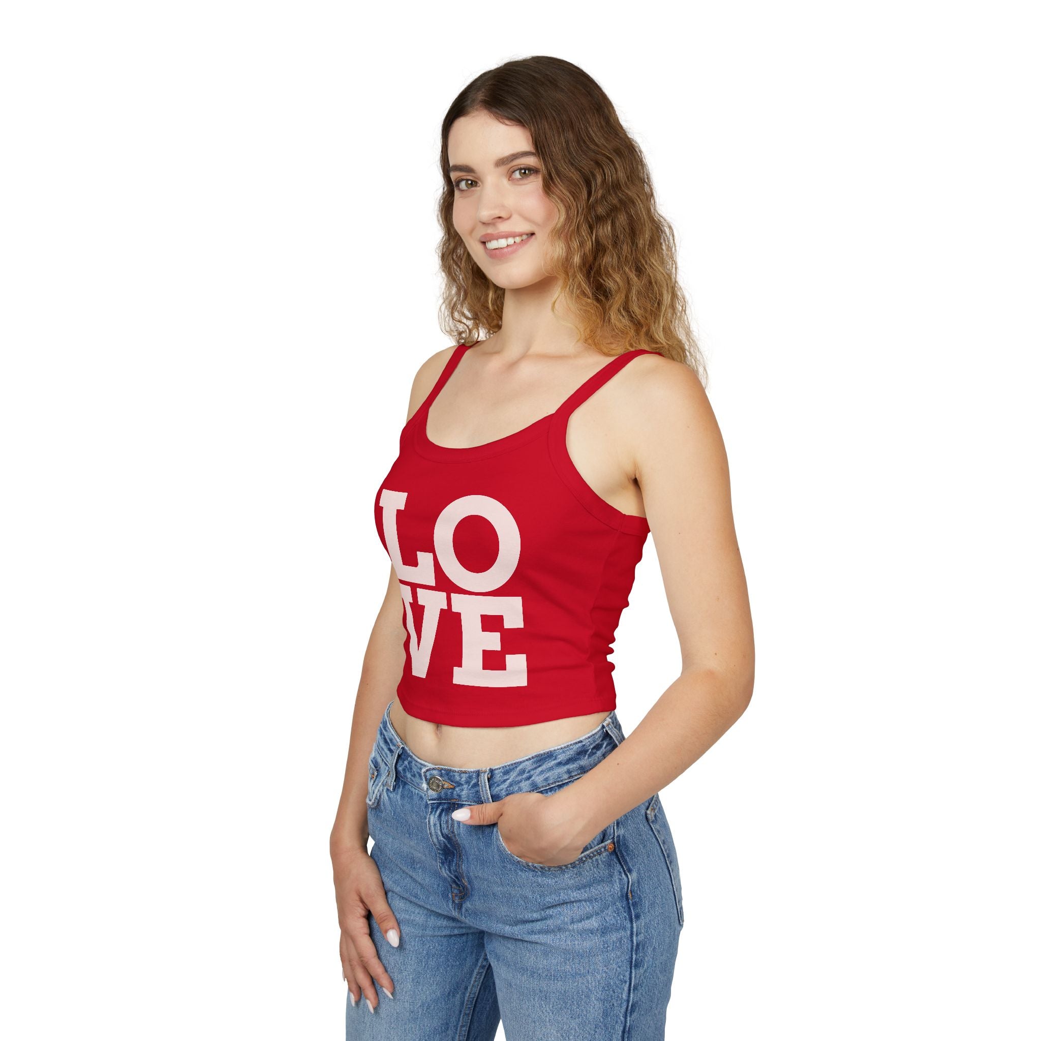Cute Love Spaghetti Strap Tank Top, Summer Fashion, Casual Wear, Gift for Her, Birthday Gift, Beach Day Top, Blue Tank