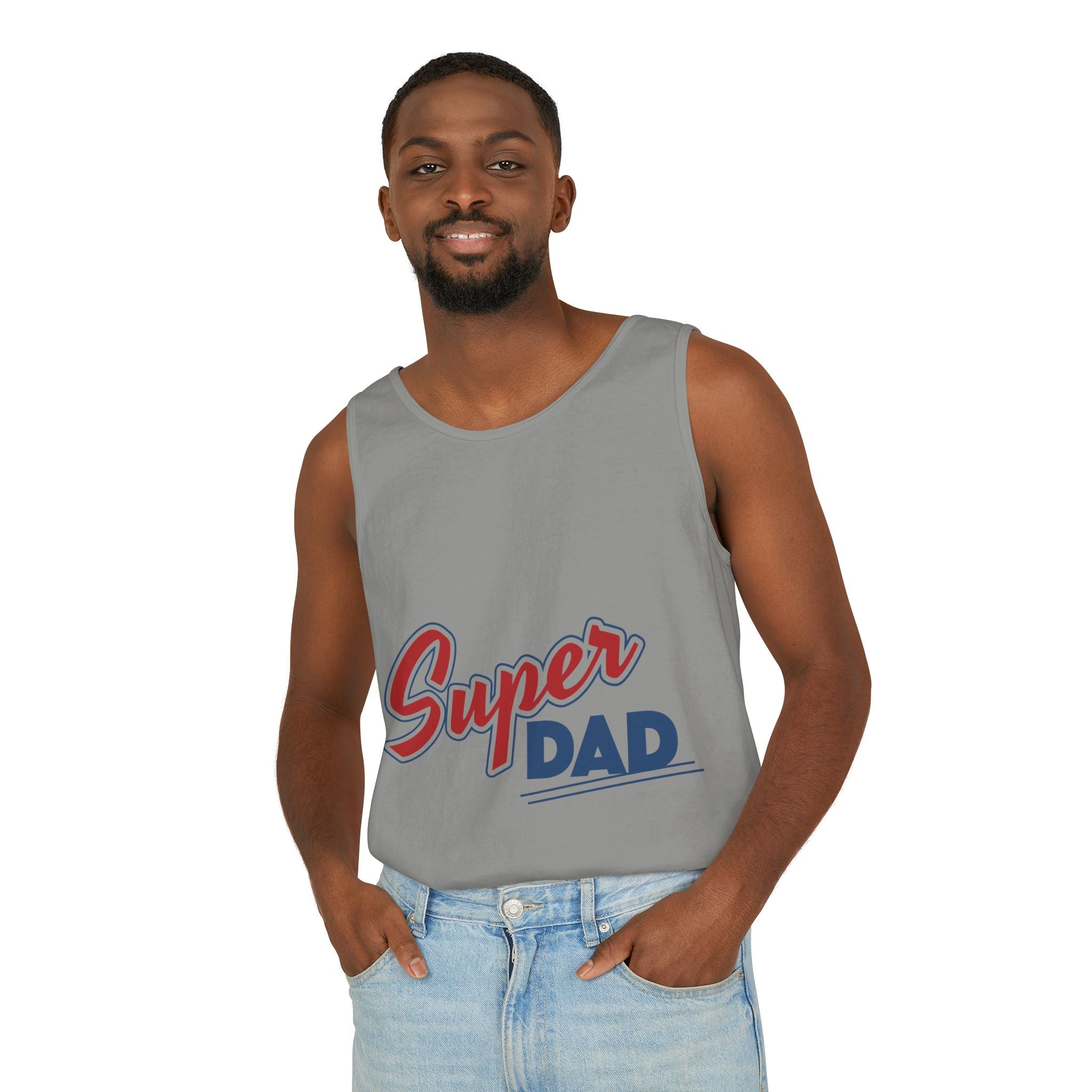 Super Dad Unisex Garment-Dyed Tank Top, Father's Day Gift, Casual Summer Wear, Relaxed Fit, Dad Appreciation Apparel