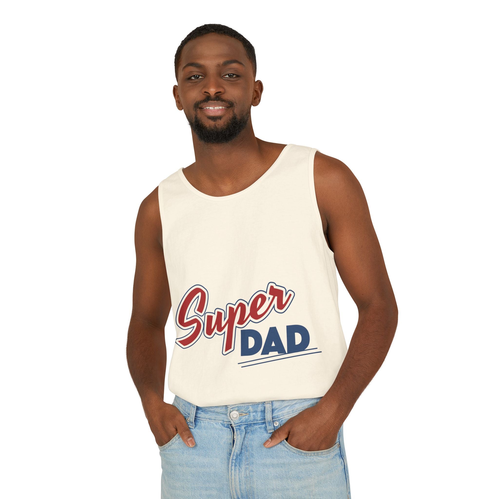 Super Dad Unisex Garment-Dyed Tank Top, Father's Day Gift, Casual Summer Wear, Relaxed Fit, Dad Appreciation Apparel
