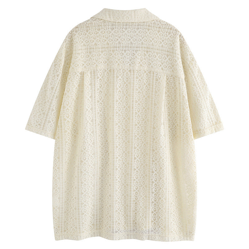 Thin Casual Vacation Breathable Knitted Lace Short Sleeve