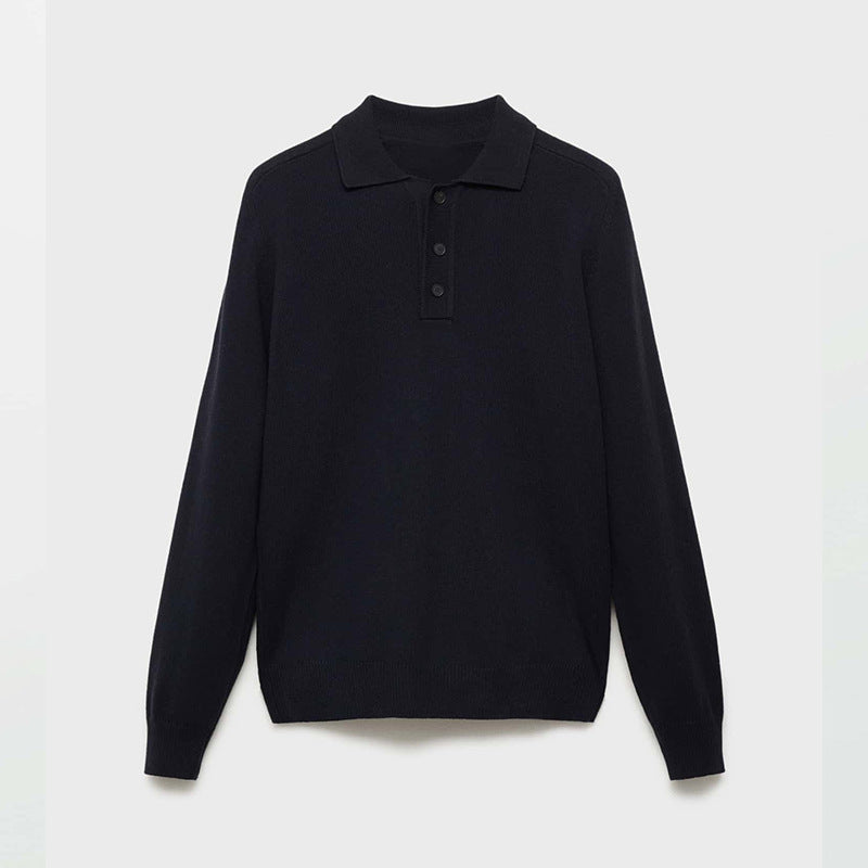Long Sleeve Button Polo Shirt Solid Color And V-neck Business Men's Sweater