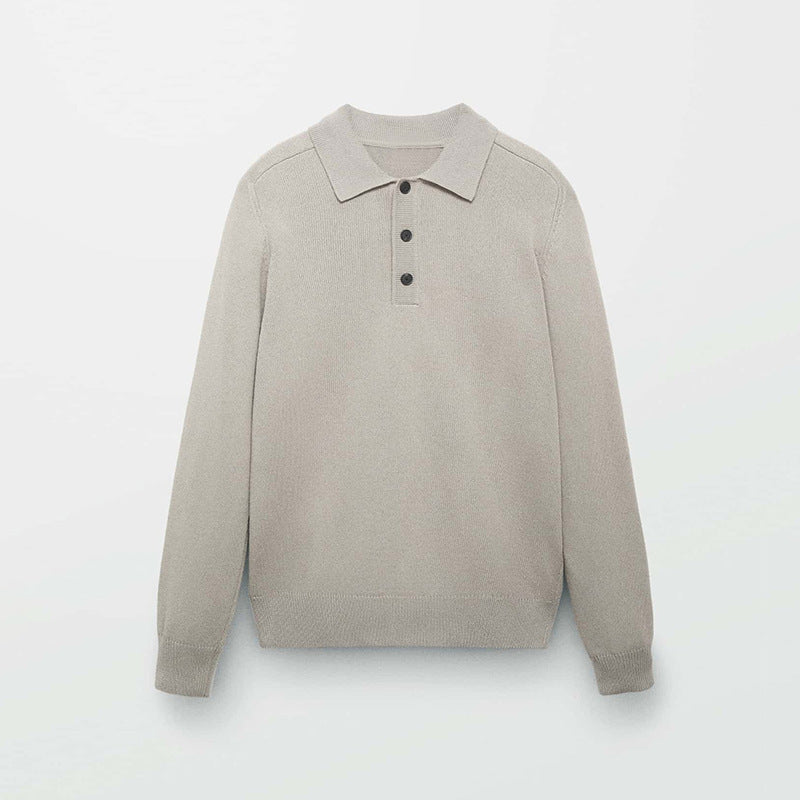 Long Sleeve Button Polo Shirt Solid Color And V-neck Business Men's Sweater