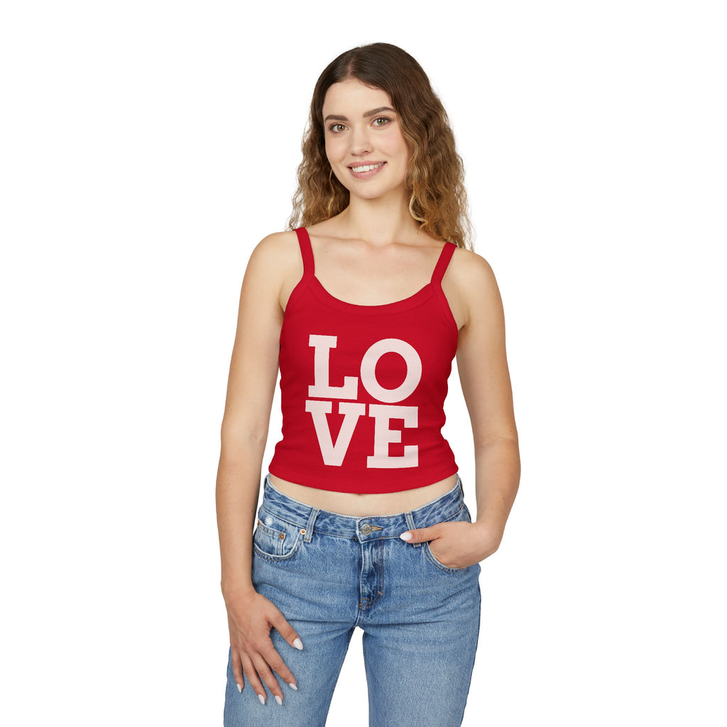Cute Love Spaghetti Strap Tank Top, Summer Fashion, Casual Wear, Gift for Her, Birthday Gift, Beach Day Top, Blue Tank