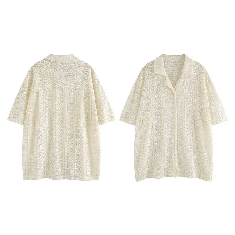 Thin Casual Vacation Breathable Knitted Lace Short Sleeve